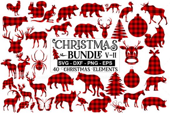 40 Christmas Elements Bundle: Graphics for Crafts