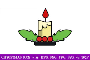 Candle and Holly Berries Christmas Icon: A Festive Graphics Gem