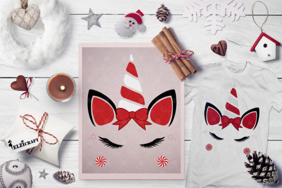 Christmas Unicorn Candy Face Graphics for Holiday Crafts