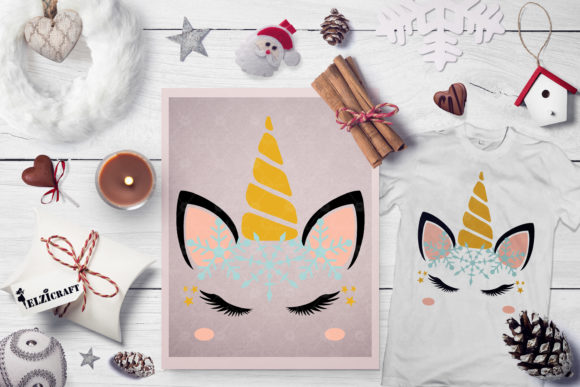 Christmas Unicorn Snowflake Face: Graphics for Crafts