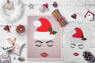 Woman Face with Christmas Hat Graphics for Crafts